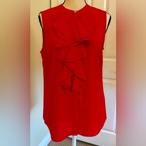 NWOT Karl Lagerfeld Red Sleeveless Ruffled Blouse, Sz S
